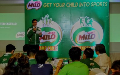 <p><strong>CHAMP CAMP.</strong> MILO Sports Executive Lester Castillo talks about the two new sports programs during Wednesday's press conference at the Metropolitan Club along Rockwell Drive in Makati City. <em>(Photo by Jean Malanum)</em></p>