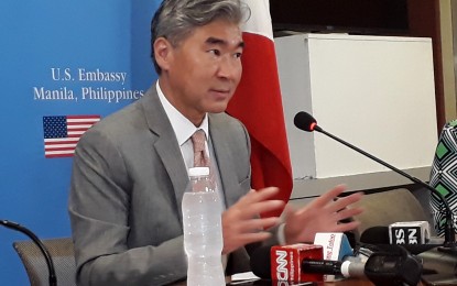 <p><strong>AID FOR MARAWI.</strong> United States Ambassador to the Philippines Sung Kim at the <em>Kapihan sa Embahada</em> on Thursday (May 3, 2018). <em>(Photo by Joyce Ann L. Rocamora)</em></p>