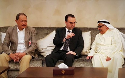 <p>CAYETANO IN KUWAIT. Department of Foreign Affairs Secretary Alan Peter Cayetano arrived in Kuwait and will meet with Deputy Prime Minister and Foreign Minister H.E. Sheikh Sabah Khalid Al Hamad Al Sabah on Friday (May 11, 2018) to discuss the state of bilateral relations between the Philippines and Kuwait, in particular the proposed memorandum of understanding on the employment of household service workers. Cayetano was met at the airport by Kuwaiti Ambassador to Manila Musaed Saleh Ahmad Althwaikh and Philippine Consul General Noordin Lomondot.<em> (Photo courtesy of DFA)</em></p>