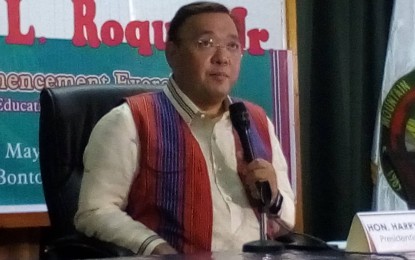 <p><strong>NO TO STONE.</strong> Presidential Spokesperson Harry Roque briefs the media in Cordillera on various government policies, such as President Rodrigo Duterte's disapproval of the medical marijuana bill now pending in Congress.  Roque was at the Mountain Province State Polytechnic College as guest speaker in the school's 47th commencement exercises in Bontoc town on Tuesday (May 29, 2018). <em>(Photo by Liza T. Agoot)</em></p>