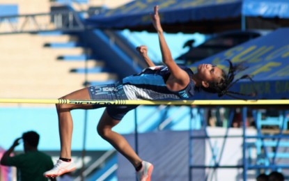 <p>GOLD MEDALIST. Raziebel Fabellon of Adamson University in action during the Ayala Philippine Athletics Championships women's high jump event on Thursday at the Ilagan Sports Complex in Isabela. <em>(Photo courtesy of PATAFA)</em></p>