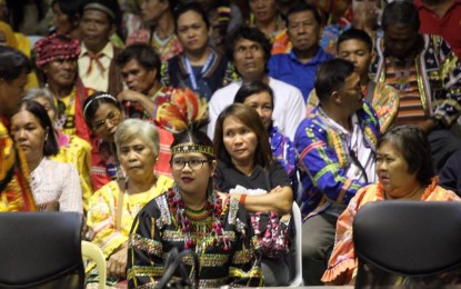 <p>Cherry Ann Codilla gets support from the Bagobo-Klata tribe elders and her family during Tuesday's regular session when the National Commission on Indigenous Peoples (NCIP) presented its report denying her a certificate of affirmation. PNA-Davao </p>