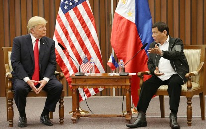 <div>DUTERTE-TRUMP MEETING. President Rodrigo R. Duterte and US President Donald Trump discuss matters during a bilateral meeting at the Philippine International Convention Center in Pasay City on November 13, 2017. <em>(Presidential Photo) </em></div>