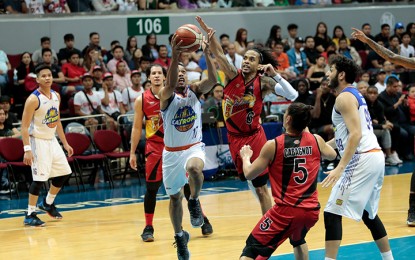 <p>PLAYOFFS. TNT KaTropa and San Miguel Beermen will face off in the first game at 4:30 p.m. on Monday night (July 9) at the Smart Araneta Coliseum in Quezon City. <em>(Photo courtesy of PBA Media Bureau)</em></p>
