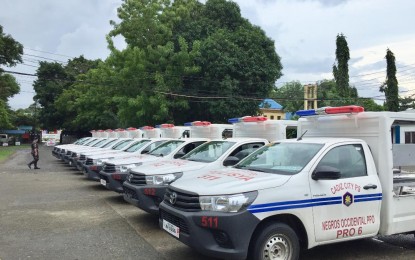 <p><strong>NEW PATROL CARS.</strong> Selected police stations in Western Visayas receive new patrol cars from the Police Regional Office 6 on Wednesday (July 18, 2018). <em>(Photo by Cindy Ferrer) </em></p>