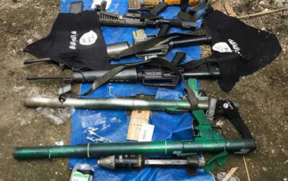 <p>Troops have recovered high-powered weapons following a 10-minute clash against alleged ISIS-inspired Maute group members on Thursday in Masiu, Lanao del Sur. <em><strong>(Photo courtesy: Army's 1st Infantry Division PIO)</strong></em></p>