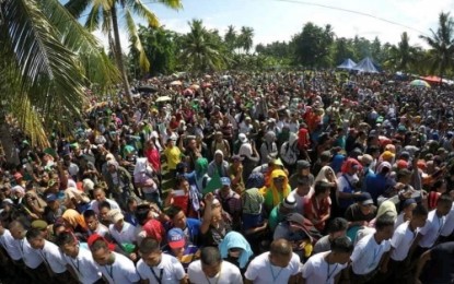 <p><strong>BOL ASSEMBLY.</strong> Thousands of Bangsamoro people gather on Sunday (July 29, 2018) at Camp Darapanan, the main camp of the Moro Islamic Liberation Front in Barangay Simuay, Sultan Kudarat, Maguindanao, to signify their support to the Bangsamoro Organic Law signed by President Rodrigo Duterte last week. <em><strong>(Photo courtesy of the MILF Media Communications Group)</strong></em></p>