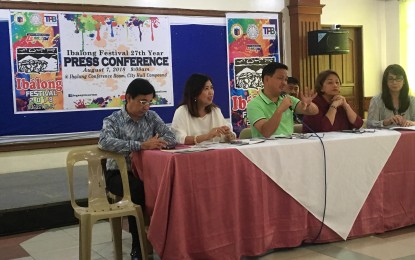 <p><strong>IBALONG FESTIVAL 2018.</strong> Mayor Noel Rosal (center) tells newsmen the lined up activities for Ibalong Festival 2018 during a press conference on Tuesday, August 7. With him are heads of event committees. <em>(PNA photo by Connie Calipay)</em></p>