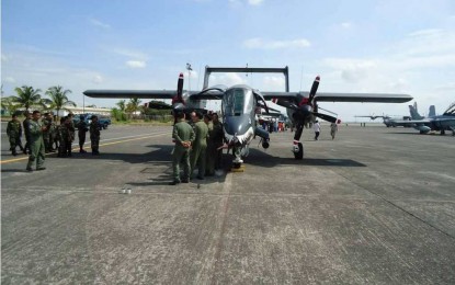 <p><strong>GROUNDED.</strong> All OV-10 strike aircraft of the Philippine Air Force have been grounded following the crash of one of the bombers while about to land at the Sangley Airport in Cavite on May 24, 2019. The two pilots safely ejected and were recovered by local fishermen in the area 2.5 kilometers from the shoreline of Rosario town. <em>(Contributed photo)</em></p>