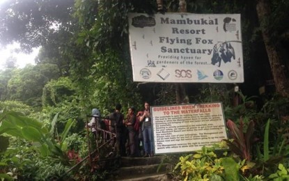 <p style="font-weight: 400;"><strong>TO THE BAT SANCTUARY.</strong> The entrance to the Mambukal Resort Flying Fox Sanctuary in Murcia, Negros Occidental. <em>(Photo courtesy of Errol A. Gatumbato)</em></p>