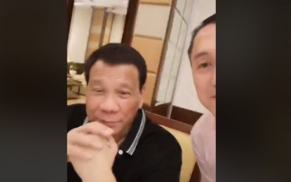 <p>President Rodrigo R. Duterte went live on Facebook Monday night, dispelling rumors spread by Communist Party of the Philippines founder Jose Maria Sison that he is in coma. <em>(Screengrab from Sec. Bong Go's FB account)</em></p>