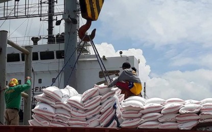 <p><strong>RICE SHIPMENT.</strong> Part of the initial imported rice shipment for Negros Occidental unloaded at the BREDCO port in Bacolod City last month. <em>(File photo courtesy of NFA-Negros Occidental)</em></p>
<p><em> </em></p>