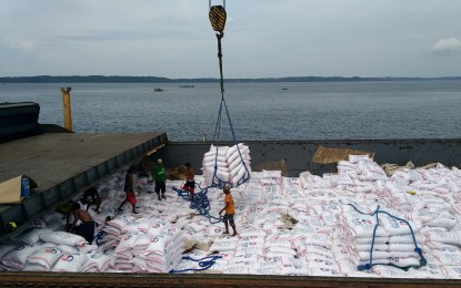 <p><strong>FUMIGATION.</strong> The National Food Authority (NFA)-Bicol is currently fumigating 186,000 bags of rice from Thailand that are still loaded on a cargo ship docked at the Tabaco Port, and which were found to have bugs locally known as "bukbok". <em> (Photo courtesy of NFA Albay)<strong> </strong></em></p>