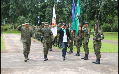 <p>Department of National Defense Secretary Delfin N. Lorenzana (right) with Major General Rhoderick M. Parayno (left), Commander of the Philippine Army’s 2nd Infantry “Jungle Fighter” Division (2ID) troop the line during the military arrival honors at the 2ID quadrangle during his visit to the 2ID, Camp Gen. Mateo Capinpin, Tanay, Rizal on Aug. 31, 2018. <strong><em>(Photo courtesy of 2ID-DPAO)</em></strong></p>