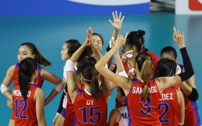 <p><strong>LAST PLACE.</strong> The Philippines loses to Indonesia, 1-3, to finish eighth in the 18th Asian Games women's volleyball competition in GOR Bulungan Gym inside the Gelora Bung Karno Sports Complex in jakarta, Indonesia on Saturday. <em>(Photo by PSC Media Pool)</em></p>