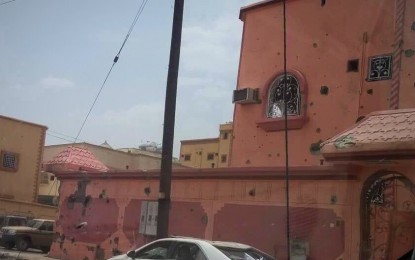 <p>This building in Najran, Saudi Arabia was hit by falling fragments from a ballistic missile launched by Yemen but was successfully intercepted by Saudi defense forces on Wednesday (September 5, 2018). No Filipino was reported hurt. <em>(Photo courtesy of DFA OPD)</em></p>