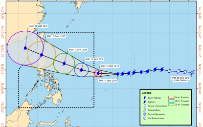 <p><strong>APPROACHING TYPHOON.</strong> Typhoon "Mangkhut", to be named "Ompong" once it enters the Philippine Area of Responsibility, is expected to bring moderate to heavy rains in most parts of the country starting Wednesday until the weekend, the weather bureau said. <em>(Image courtesy of PAGASA) </em></p>