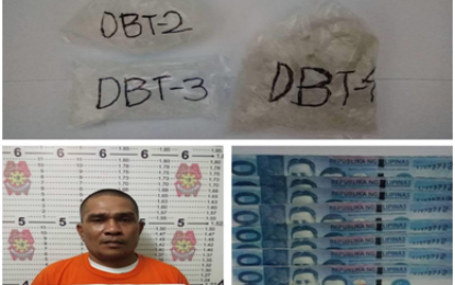 <p><strong>ARREST</strong>. A suspect identified as Dimarao Tanggao Bangon alias “Dima”, tagged as a street level target (SLT) on the police's watchlist is caught with some PHP1 million worth of suspected “shabu” in his house during the buy-bust operation at Tropical Village Pabahay 2000 in General Trias City.<em> (Photo courtesy of GenTri PNP)</em></p>