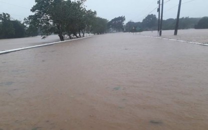 <p><strong>FLOODED ROAD.</strong> Portions of the national highway in Iba, Zambales flooded after moderate rains induced by Typhoon Ompong on Saturday (September 15,2018). <em>(Photo Courtesy of PDRRMC Operation Center)</em></p>