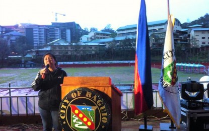 <p><strong>BATANG PINOY 2018 CLOSING CEREMONY.</strong> Philippine Sports  Commissioner Celia Kiram declares the five-day sports event closed on Friday afternoon (September 21, 2018) at the Baguio Athletic Bowl in Burnham Park. <em>(Photo by Primo Agatep) </em></p>
<p> </p>