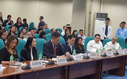 <p>PCOO officials led by Communications Secretary Martin Andanar (third from left) defend the agency's proposed 2019 budget at the Senate on Wednesday (Oct. 3, 2018).<em> (Photo courtesy of PCOO Assistant Sec. Mon Cualoping)</em></p>