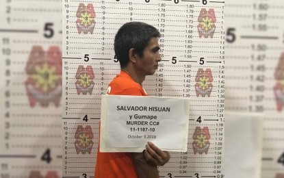 <p><strong>APPREHENDED</strong>. Authorities arrested Salvador Hisuan, a New People's Army leader in Panay,  due to murder with the use of unlicensed firearm in Iloilo City on Tuesday (October 9, 2018). <em>(Photo by Jennifer Rendon)</em></p>