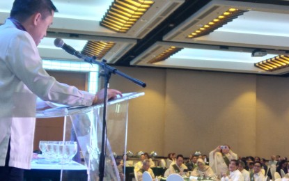 <p><strong>PRIORITIES.</strong> Former Special Assistant to the President (SAP) and now senatorial candidate Christopher Lawrence ‘Bong’ T. Go vows to prioritize health and medical services if he wins in the 2019 polls. Go spoke before members of the Philippine Judges Association (PJA) during the association's mid-term convention held at the Tagaytay International Convention Center in Tagaytay City on Thursday (Oct. 18, 2019). <em>(PNA photo by Gladys S. Pino)</em></p>