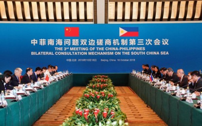 <p><strong>COMMITMENT</strong>. Officials of the Third Bilateral Consultation Mechanism (BCM) between the Philippines and China hold consultations in Beijing on Oct. 18, 2018. <em>(Photo courtesy of DFA-Office of Public Diplomacy)</em></p>