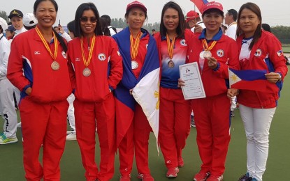 <p><strong>SECOND OVERALL.</strong> The members of the women's team which placed second in the 13th Asian Championships in China last week. From left are Ronalyn Greenlees, Ainie Knight, Rosita Bradborn, Hazel Jagonoy, Asuncion Bruce and Maria Reta Guinto. <em>(Contributed photo)</em></p>