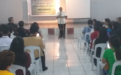 <p><strong>ECO-ENERGY FORUM.</strong> Bishop Gerardo Alminaza of the Diocese of San Carlos speaks before the participants of the People’s Eco-Energy Forum held at the Bishop’s Home in San Carlos City, Negros Occidental Tuesday, Nov. 20, 2018.<em> (Photo by Erwin P. Nicavera)</em></p>
