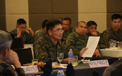 <p><strong>SECURITY CONCERNS.</strong> Major General Raul Farnacio, commander of the Army’s 8th Infantry Division, discusses security concerns during a meeting with top police officials in the Visayas on Nov. 19, 2018. President Duterte has ordered the deployment of more cops and soldiers in Samar province, following reporters of 'lawless violence' in the area. <em>(Philippine Army Photo)</em></p>