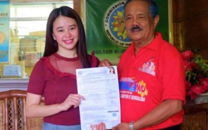 <p><strong>SUBSTITUTION.</strong> Mayor Bai Rihan Mangudadatu Sakaluran of Lutayan, Sultan Kudarat filed on Thursday her candidacy for a House seat substituting her grandfather, outgoing Sultan Kudarat Governor Pax Mangudadatu, to the position. <em><strong>(Photo by Lutayan MIO)</strong></em></p>