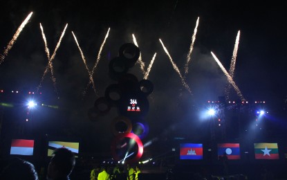 <p><strong>ONE YEAR TO GO: </strong> The countdown clock to the country's hosting of the 2019 Southeast Asian (SEA) Games lights up at the Bayanihan Park in Clark, Pampanga.The ceremony was held on Friday night (November 30, 2018).<em> (PNA photo/Jess Escaros)  </em></p>