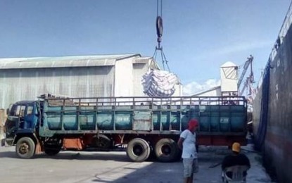 <p>Imported rice from Thailand being unloaded by the National Food Authority (NFA) from MV Inlaco Express at the BREDCO port in Bacolod City earlier this week.<em>(Photo courtesy of NFA-Negros Occidental) </em></p>
<p><em> </em></p>