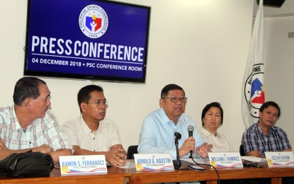 <p>Philippine Sports Commission (PSC) chairman William "Butch" Ramirez (center) talks about the construction of the Philippine Sports Training Center in Pangasinan during a press conference at the PSC building inside the Rizal Memorial Sports Complex in Malate, Manila on Tuesday.<em> (PNA photo by Jess Escaros)</em></p>