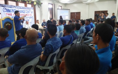 <p>Iloilo City Mayor Jose Espinosa III urges 130 graduates of the community drug rehabilitation program not to go back to being drug addicts during ther graduation ceremony held at the Ker and Co. building in this city on Monday (December 10, 2018). <em>(Photo by Perla Lena) </em></p>