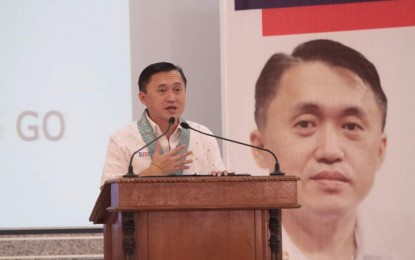 <p>Former SAP Bong Go addressing members of PDP-Laban Pangasinan chapter during their meeting. He was in Pangasinan on Thursday as he received the resolution from the Sangguniang Panlalawigan certifying him as adopted son of Pangasinan. <em>(Photo courtesy of Provincial Government of Pangasinan) </em></p>