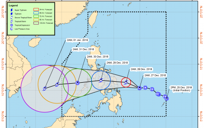 <p>Track of tropical depression "Usman" <em>(Image courtesy of PAGASA)</em></p>