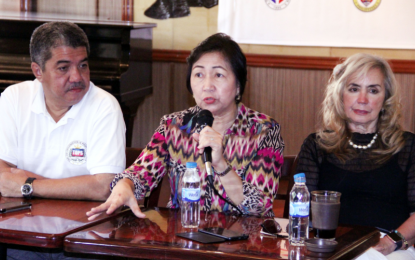 <p><strong>WOMEN IN SPORTS.</strong> Philippine Sports Commission Commissioner Celia Kiram (center) talks about the various activities aimed at promoting women and youth in sports, during the 6th "Usapang Sports" of the Tabloid Organization in Philippine Sports (TOPS) at the National Press Club on Thursday (Jan. 17, 2019). Also in photo are Gymnastics Association of the Philippines president Cynthia Carrion (right) and TOPS president and sports People's Tonight sports editor, Ed Andaya.<em> (PNA photo by Jess M. Escaros Jr.)</em></p>