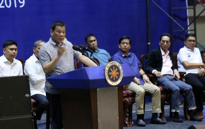 <p>President Rodrigo Roa Duterte delivers his speech during the Tricycle Operators and Drivers’ Association (TODA) Summit at the Cuneta Astrodome in Pasay City on January 23, 2019. <em>(Albert Alcain/Presidential Photo)</em></p>