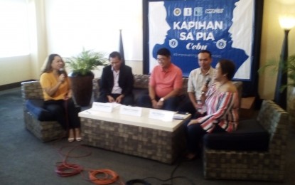 <p><strong>DENR TOP BRASS.</strong> Department of Environment and Natural Resources-Central Visayas  Executive Director Gilbert Gonzales (middle) and Enviromental Management Bureau-7 chief William Cuñado (second from left) graced the Kapihan sa PIA-Cebu forum in this photo last week. (<em>Photo by Luel Galarpe</em>)</p>