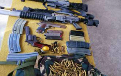 <p>The high-powered guns recovered by Army troopers inside the abandoned comfort room of Barangay Buayan, Datu Piang, Maguindanao on Thursday (Feb. 7) (<em><strong>Photo by the Army’s 1st MIB)</strong></em></p>
