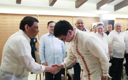 <div dir="ltr">President Rodrigo Roa Duterte gives a warm welcome to Japanese Foreign Minister Taro Kono who paid a courtesy call on the President at the Matina Enclaves in Davao City on February 9, 2019. <em>(Ace Morandante/Presidential Photo)</em></div>