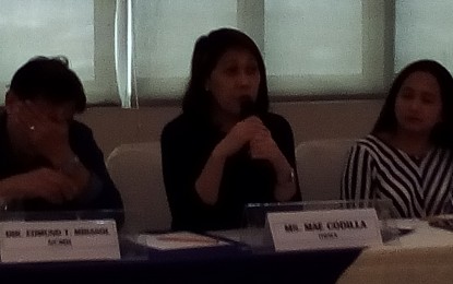 <p><strong>OWWA SCHOLARSHIPS.</strong> Acting Overseas Workers Welfare Administration-Region 7 Director Mae Codilla (center) announces the acceptance of applications for scholarship programs this April during a press conference in Cebu on Friday (Feb. 15, 2019). <em>(Photo by Luel Galarpe)</em></p>