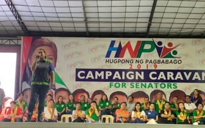 <p>Presidential daughter and Davao City Mayor Sara Duterte addresses crowd in one of the campaign rallies of Hugpong ng Pagbabago, a Davao-based regional political party.</p>
<p> </p>