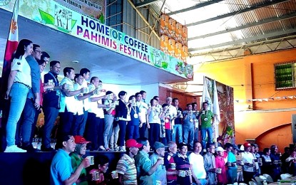 <p><strong><span lang="EN-PH">‘PAHIMIS’ FESTIVAL 2019 OPENING - </span></strong>The anticipated annual ‘Pahimis’ Festival of this ‘Coffee Capital of the Philippines’ town in Cavite rolls out its three-day festivities as regional, provincial and local officials, together with Amadeo’s outstanding farmers gesture the traditional ceremonial toast during the opening rites at the Amadeo Municipal Covered Court on Friday (Feb. 22, 2019).  <em>(Photo by Gladys S. Pino)</em></p>