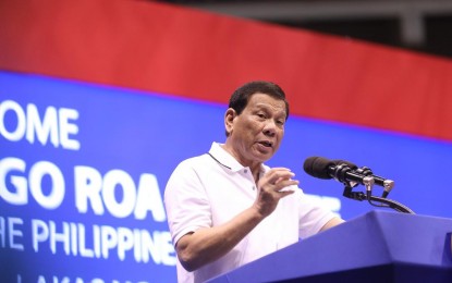 <div>President Rodrigo Roa Duterte delivers his speech during the Partido Demokratiko Pilipino-Lakas ng Bayan (PDP-LABAN) campaign rally at the Alonte Sports Arena in Biñan City, Laguna on February 23, 2019. <em>(Alfred Frias/Presidential Photo)</em></div>