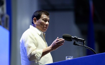 <p>President Rodrigo Roa Duterte delivers his speech during the 1st National Assembly of the Liga ng mga Barangay sa Pilipinas at the SMX Convention Center in Pasay City on February 25, 2019. <em>(Richard Madelo/Presidential Photo)</em></p>