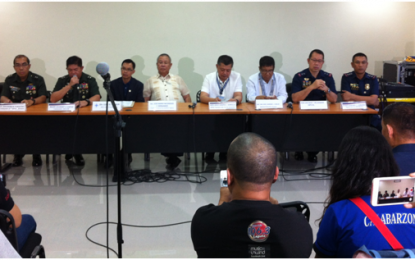 <p>Top officials of the Calabarzon Region’s Regional Development Council (RDC) and Regional Peace and Order Council (RPOC) brief media on the creation of their approved Joint Resolution Creating the Regional Task Force to End Local Communist Armed Conflict” during their joint First Peace and Development Summit, sharing the formula of good governance, teamwork and convergence among government national and local agencies, military, police and civil society organizations to eradicate insurgency, at the RDC conference hall at the National Economic and Development Authority (NEDA) IVA building in Barangay Milagrosa, Calamba City on Feb. 26, 2019.  <em>(Photo by Saul E. Pa-a)</em></p>
<p><em> </em></p>