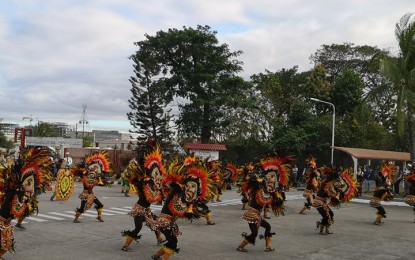 <p><strong>DINAGYANG CHAMPION.</strong> Tribu Ilonganon, the champion of the 2019 Dagyang Tribes competition of the Iloilo Dinagyang Festival performs at the Yokohama Plant in Pampanga as part of the Dinagyang Festival Philippine tour on Wednesday (Feb. 27, 2019). <em>(Photo courtesy of Michael Ng)</em></p>